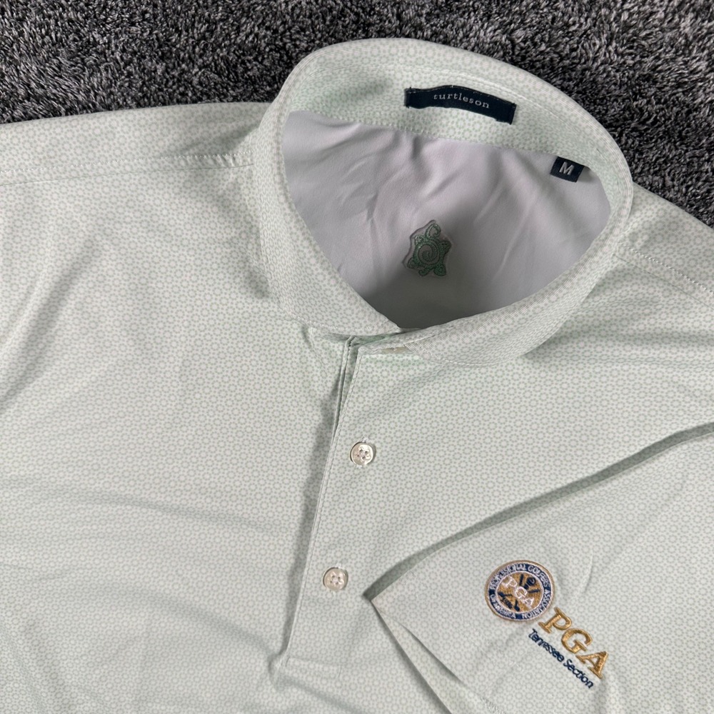 Turtleson Polo Shirt Mens M Green Geometric PGA Tennessee Section Golf Short Slv